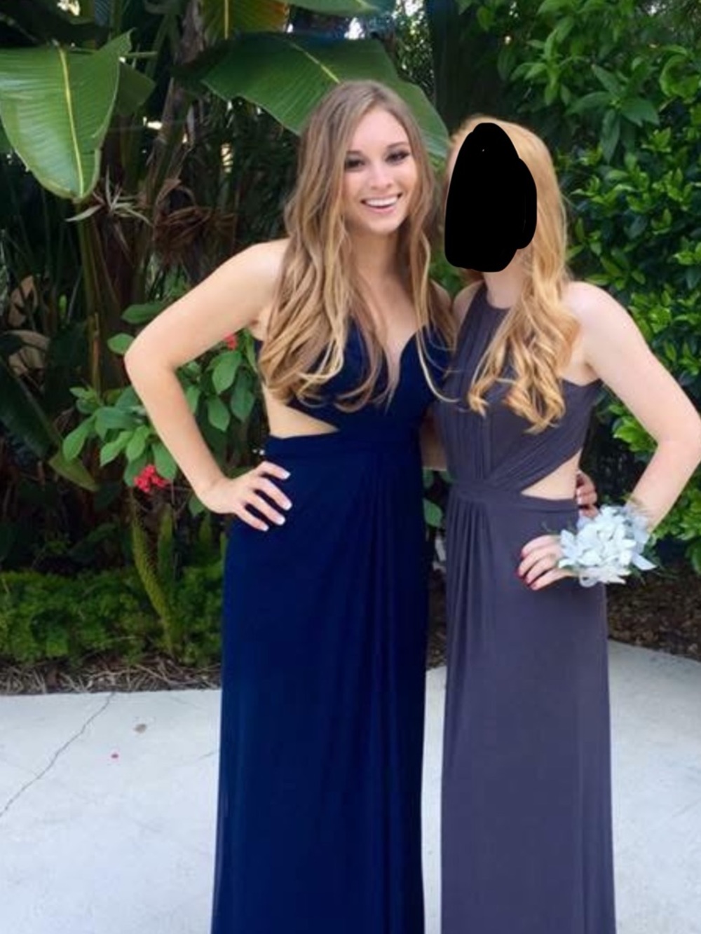 Elegant Navy Blue Evening Gown with Draped Bodice